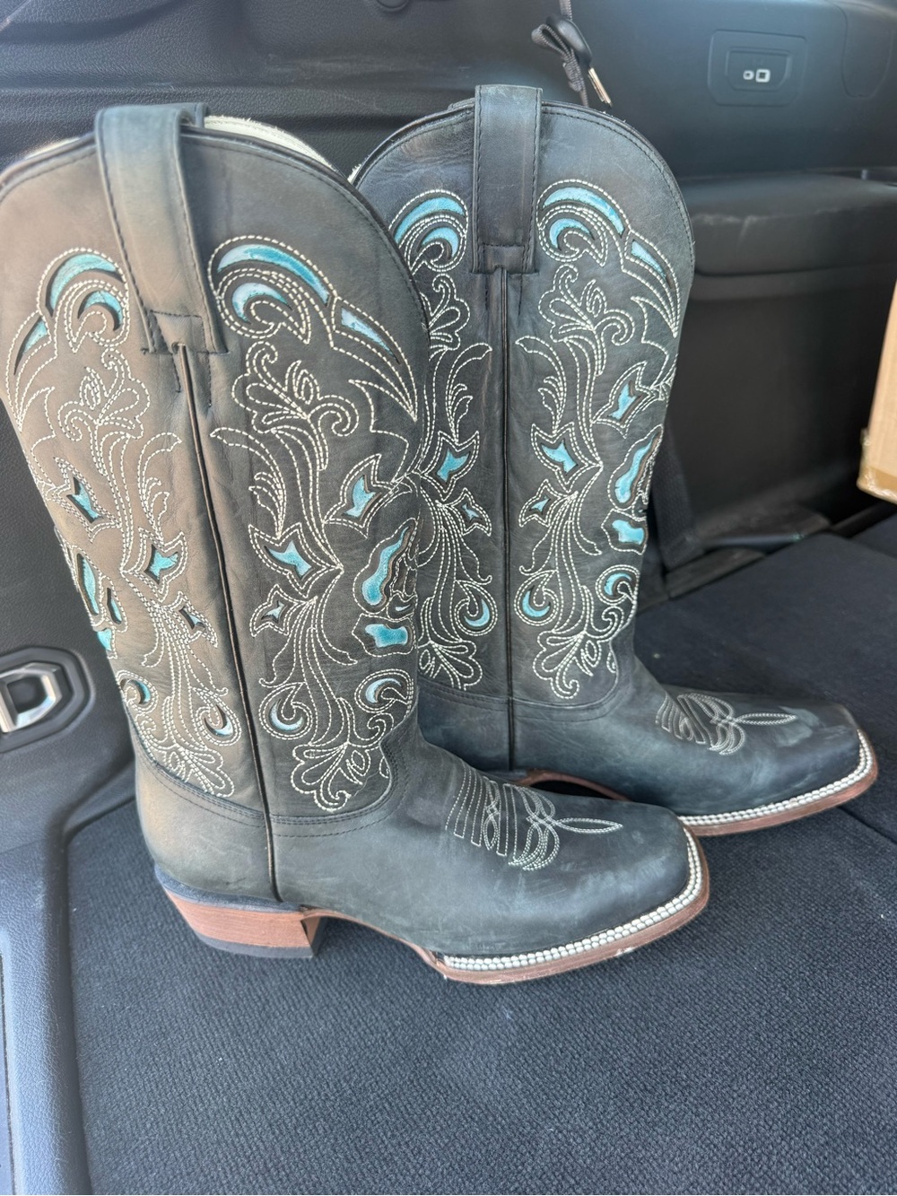NEW J.B. Dillon Black Leather Western Boots with Turquoise Embroidery